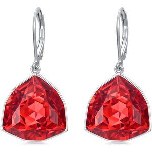 Sterling Silver Garnet Simple Geometric Birthstone Dangle Drop Earrings Jewelry